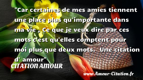 Car certaines de mes amies tiennent une place plus qu importante dans ma vie , Ce que je veux dire par ces mots c est qu elles comptent pour moi plus que deux mots.   Une  citation  d  amour CITATION AMOUR