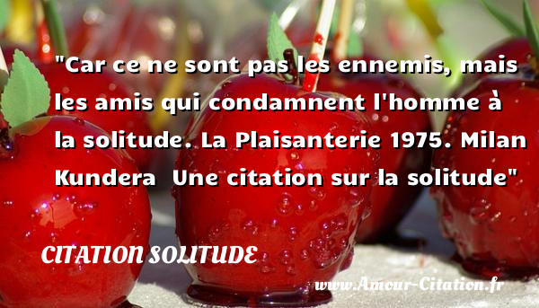 Car ce ne sont pas les ennemis, mais les amis qui condamnent l homme à la solitude.  La Plaisanterie 1975. Milan Kundera   Une  citation  sur la solitude CITATION SOLITUDE
