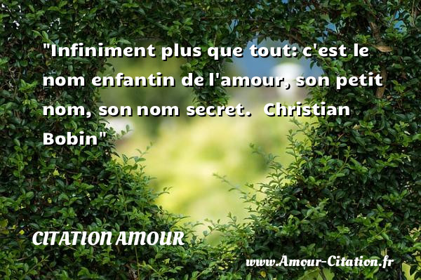 Infiniment plus que tout: c est le nom enfantin de l amour, son petit nom, son nom secret.   Christian Bobin   Une citation sur l amour infini CITATION AMOUR