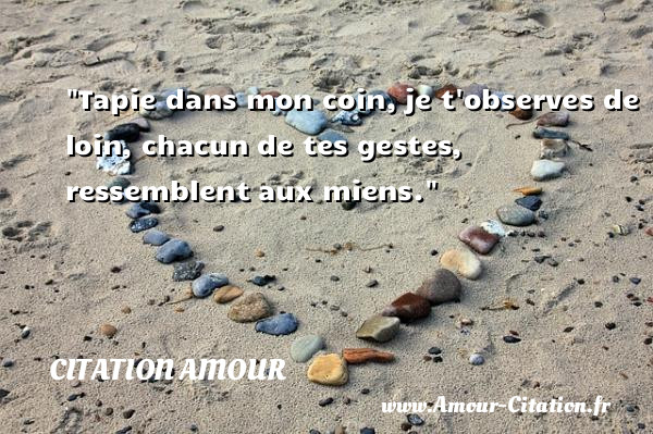 Tapie dans mon coin, je t observes de loin, chacun de tes gestes, ressemblent aux miens.   Une citation d amour CITATION AMOUR