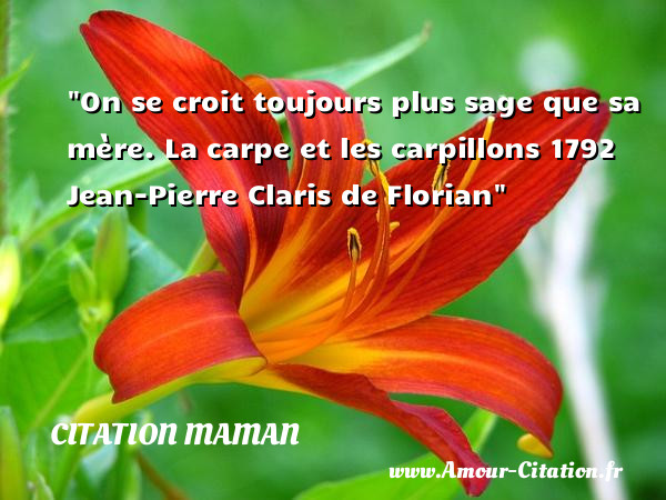 On se croit toujours plus sage que sa mère.  La carpe et les carpillons 1792   Jean-Pierre Claris de Florian   Une citation pour les mamans CITATION MAMAN