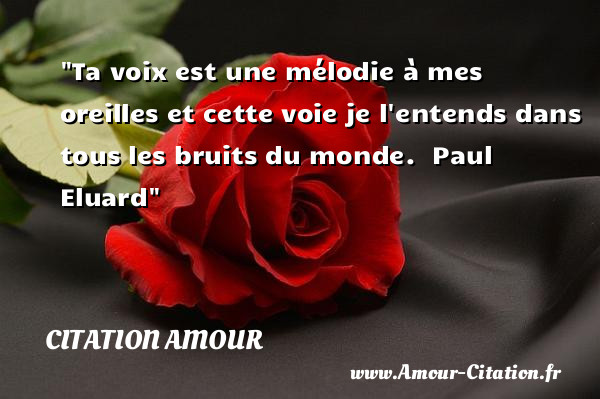 Ta voix est une mélodie à mes oreilles et cette voie je l entends dans tous les bruits du monde.   Paul Eluard    Une citation d amour CITATION AMOUR
