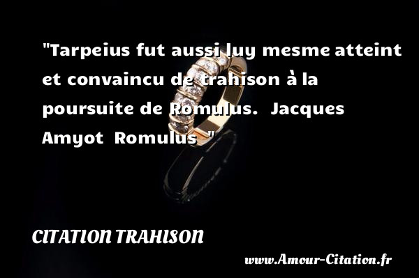Tarpeius fut aussi luy mesme atteint et convaincu de trahison à la poursuite de Romulus.   Jacques Amyot  Romulus  &nbsp;   Une citation trahison CITATION TRAHISON