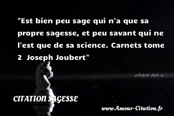Est bien peu sage qui n a que sa propre sagesse, et peu savant qui ne l est que de sa science.  Carnets tome 2   Joseph Joubert   Une citation sur la sagesse CITATION SAGESSE