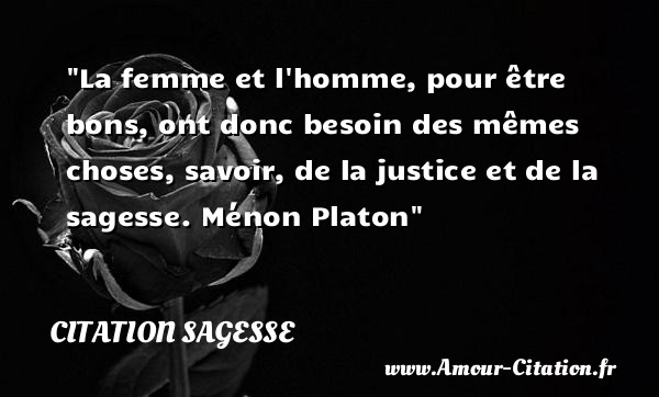 La femme et l homme, pour être bons, ont donc besoin des mêmes choses, savoir, de la justice et de la sagesse.  Ménon Platon  Une citation sur la sagesse CITATION SAGESSE