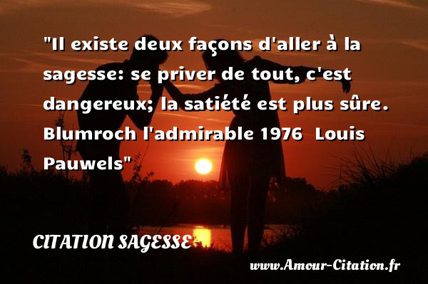 Il existe deux façons d aller à la sagesse: se priver de tout, c est dangereux; la satiété est plus sûre.  Blumroch l admirable 1976   Louis Pauwels   Une citation sur la sagesse CITATION SAGESSE