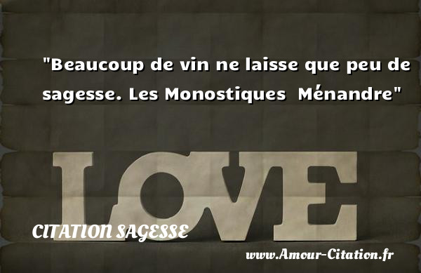 Beaucoup de vin ne laisse que peu de sagesse.  Les Monostiques   Ménandre   Une citation sur la sagesse CITATION SAGESSE