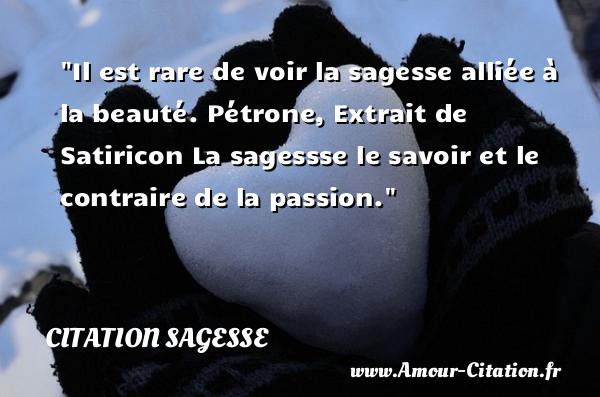 Il est rare de voir la sagesse alliée à la beauté.  Pétrone, Extrait de Satiricon  La sagessse le savoir et le contraire de la passion. Une citation sur la sagesse CITATION SAGESSE