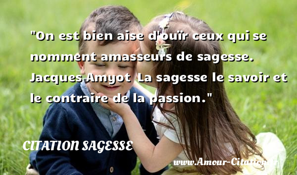 On est bien aise d ouïr ceux qui se nomment amasseurs de sagesse.   Jacques Amyot  La sagesse le savoir et le contraire de la passion.   Une citation sur la sagesse CITATION SAGESSE