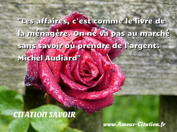 Les affaires, c est comme le livre  de la ménagère. On ne va pas au marché sans savoir où prendre de l argent.   Michel Audiard   Une citation sur le savoir CITATION SAVOIR