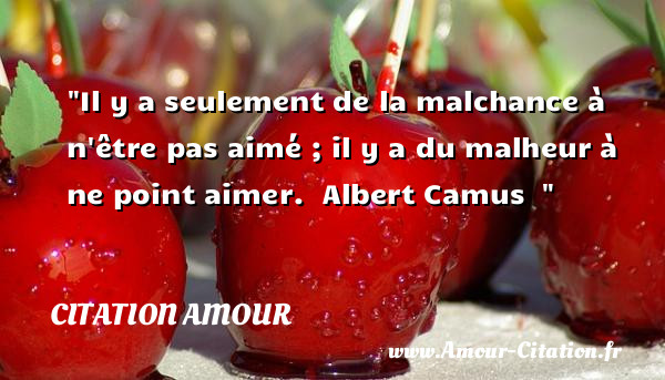 Il y a seulement de la malchance à n être pas aimé ; il y a du malheur à ne point aimer.   Albert Camus  &nbsp; CITATION AMOUR