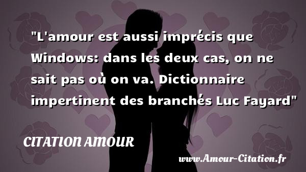 L amour est aussi imprécis que Windows: dans les deux cas, on ne sait pas où on va.  Dictionnaire impertinent des branchés Luc Fayard   Une citation d amour CITATION AMOUR