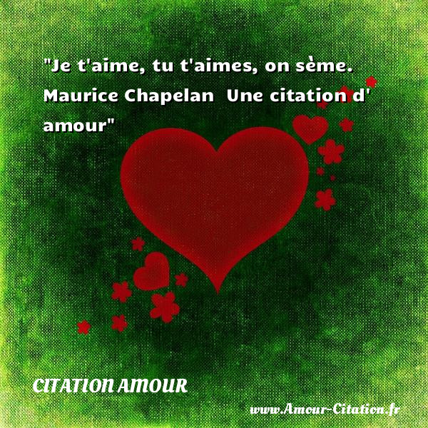 Je t aime, tu t aimes, on sème.   Maurice Chapelan   Une  citation  d  amour CITATION AMOUR