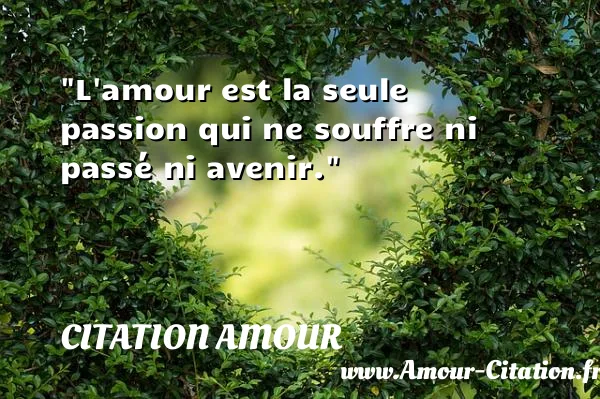 L amour est la seule passion qui ne souffre ni passé ni avenir.  CITATION AMOUR