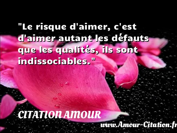 Le risque d aimer, c est d aimer autant les défauts que les qualités, ils sont indissociables.  CITATION AMOUR