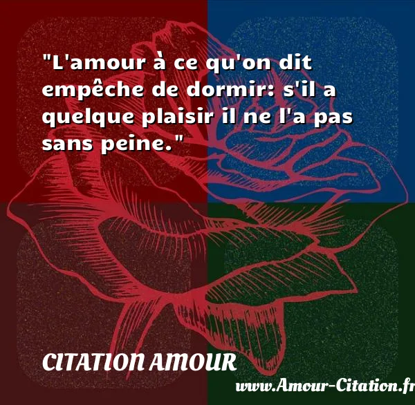 L amour à ce qu on dit empêche de dormir: s il a quelque plaisir il ne l a pas sans peine. CITATION AMOUR