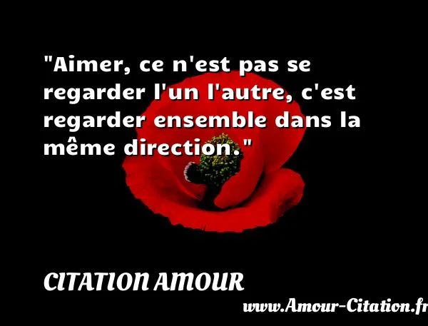 Aimer, ce n est pas se regarder l un l autre, c est regarder ensemble dans la même direction. CITATION AMOUR