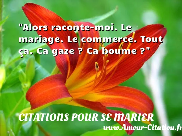 Alors raconte-moi. Le mariage. Le commerce. Tout ça. Ca gaze ? Ca boume ?  CITATIONS POUR SE MARIER