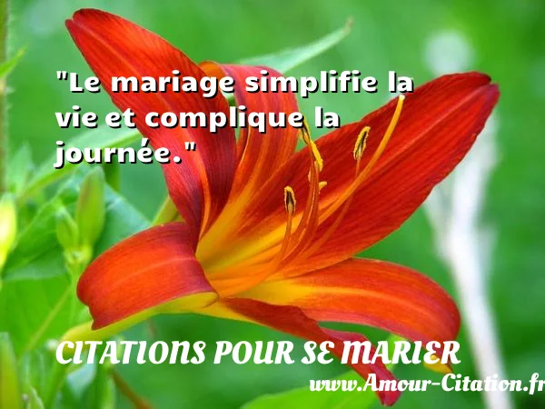 Le mariage simplifie la vie et complique la journée.  CITATIONS POUR SE MARIER