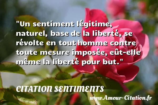 Un sentiment légitime, naturel, base de la liberté, se révolte en tout homme contre toute mesure imposée, eût-elle même la liberté pour but.  CITATION SENTIMENTS