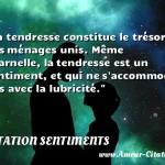  La tendresse constitue le trésor des ménages unis. Même charnelle, la tendresse est un sentiment, et qui ne s accommode pas avec la lubricité.  CITATION SENTIMENTS