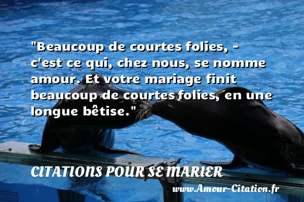 Beaucoup de courtes folies, - c est ce qui, chez nous, se nomme amour. Et votre mariage finit beaucoup de courtes folies, en une longue bêtise.  CITATIONS POUR SE MARIER