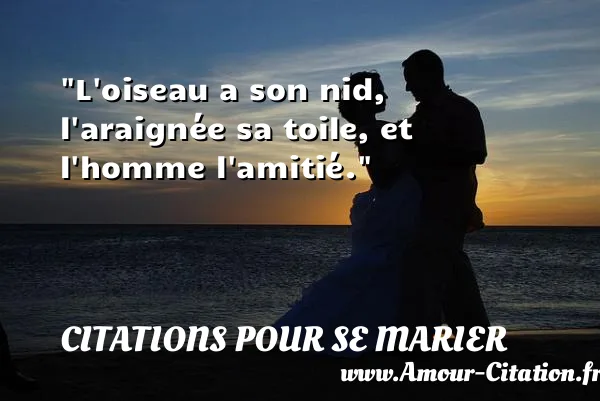 L oiseau a son nid, l araignée sa toile, et l homme l amitié.  CITATIONS POUR SE MARIER