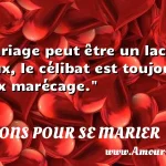  Le mariage peut être un lac houleux, le célibat est toujours un boueux marécage.  CITATIONS POUR SE MARIER