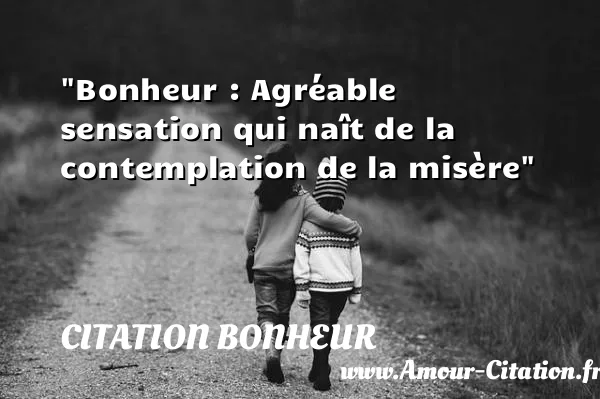 Bonheur : Agréable sensation qui naît de la contemplation de la misère  CITATION BONHEUR