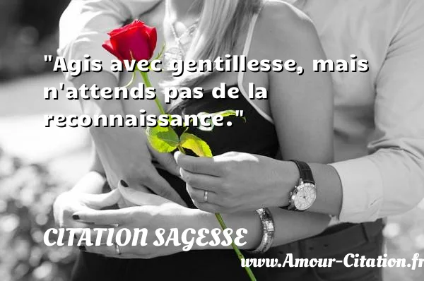 Agis avec gentillesse, mais n attends pas de la reconnaissance. CITATION SAGESSE