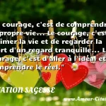  Le courage, c est de comprendre sa propre vie... Le courage, c est d aimer la vie et de regarder la mort d un regard tranquille... Le courage, c est d aller à l idéal et de comprendre le réel.  CITATION SAGESSE