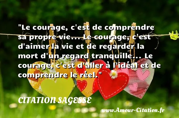 Le courage, c est de comprendre sa propre vie... Le courage, c est d aimer la vie et de regarder la mort d un regard tranquille... Le courage, c est d aller à l idéal et de comprendre le réel. CITATION SAGESSE