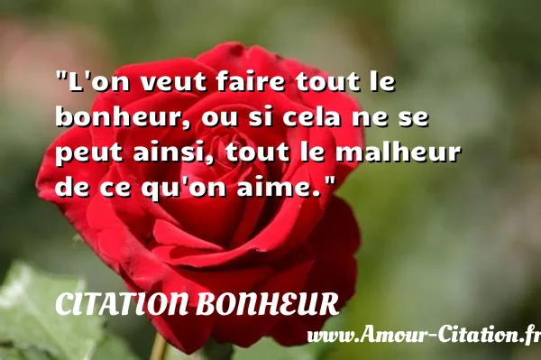 L on veut faire tout le bonheur, ou si cela ne se peut ainsi, tout le malheur de ce qu on aime.  CITATION BONHEUR