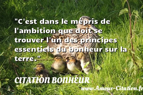 C est dans le mépris de l ambition que doit se trouver l un des principes essentiels du bonheur sur la terre.  CITATION BONHEUR