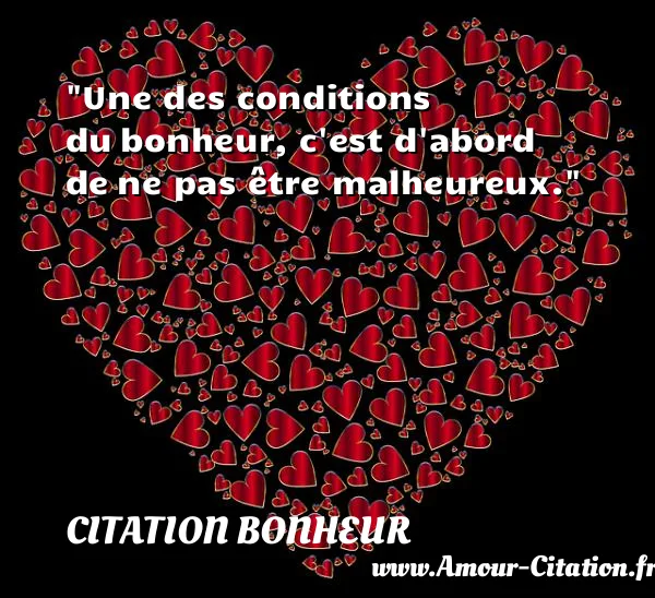 Une des conditions du bonheur, c est d abord de ne pas être malheureux. CITATION BONHEUR