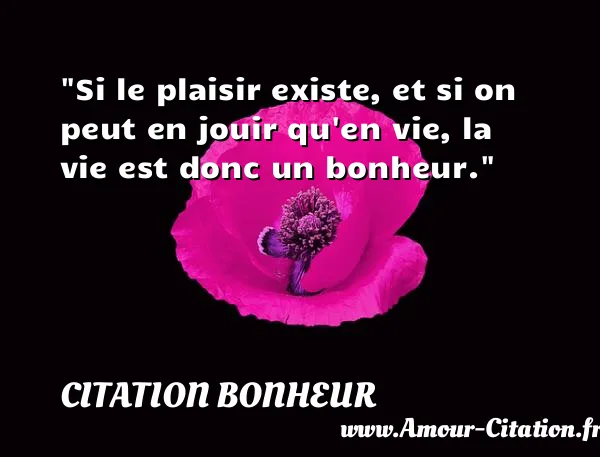 Si le plaisir existe, et si on peut en jouir qu en vie, la vie est donc un bonheur.  CITATION BONHEUR