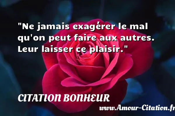 Ne jamais exagérer le mal qu on peut faire aux autres. Leur laisser ce plaisir.  CITATION BONHEUR