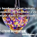 Le bonheur n est jamais immobile; le bonheur c est le répit dans l inquiétude.  CITATION BONHEUR
