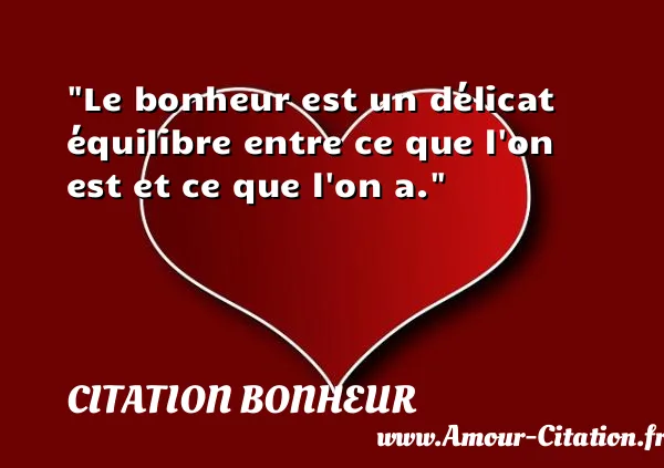 Le bonheur est un délicat équilibre entre ce que l on est et ce que l on a.  CITATION BONHEUR