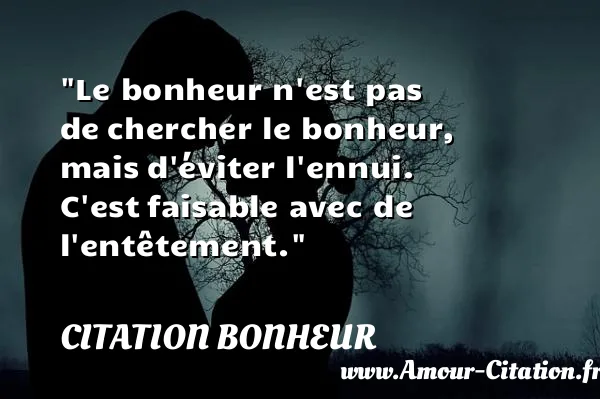 Le bonheur n est pas de chercher le bonheur, mais d éviter l ennui. C est faisable avec de l entêtement. CITATION BONHEUR