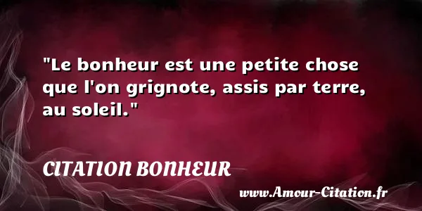 Le bonheur est une petite chose que l on grignote, assis par terre, au soleil.  CITATION BONHEUR