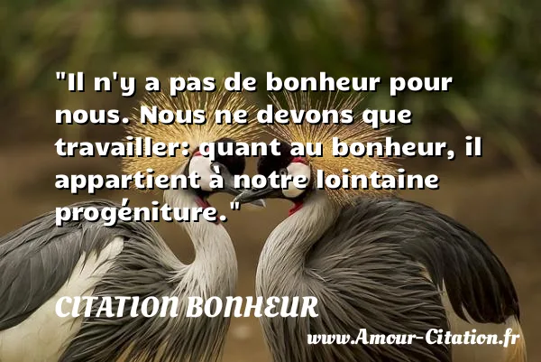 Il n y a pas de bonheur pour nous. Nous ne devons que travailler: quant au bonheur, il appartient à notre lointaine progéniture.  CITATION BONHEUR