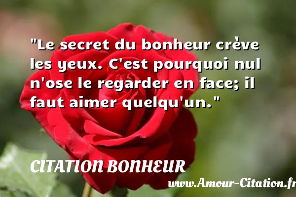 Le secret du bonheur crève les yeux. C est pourquoi nul n ose le regarder en face; il faut aimer quelqu un. CITATION BONHEUR