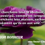  Nous cherchons tous le bonheur, mais sans savoir où, comme les ivrognes qui cherchent leur maison, sachant confusément qu ils en ont une.  CITATION BONHEUR