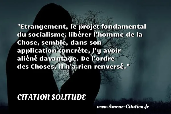 Etrangement, le projet fondamental du socialisme, libérer l homme de la Chose, semble, dans son application concrète, l y avoir aliéné davantage. De l ordre des Choses, il n a rien renversé. CITATION SOLITUDE