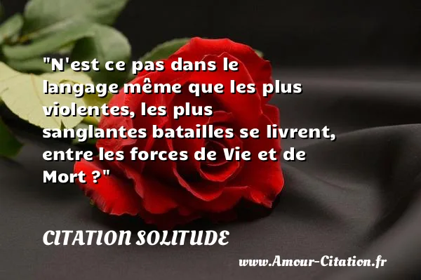 N est ce pas dans le langage même que les plus violentes, les plus sanglantes batailles se livrent, entre les forces de Vie et de Mort ? CITATION SOLITUDE