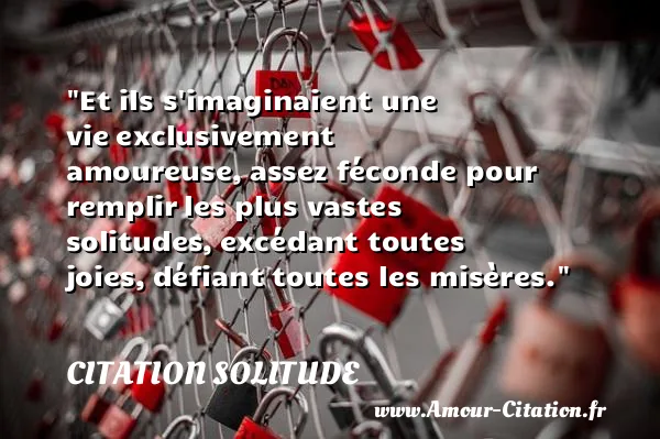 Et ils s imaginaient une vie exclusivement amoureuse, assez féconde pour remplir les plus vastes solitudes, excédant toutes joies, défiant toutes les misères.  CITATION SOLITUDE