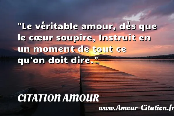 Le véritable amour, dès que le cœur soupire, Instruit en un moment de tout ce qu on doit dire.  CITATION AMOUR