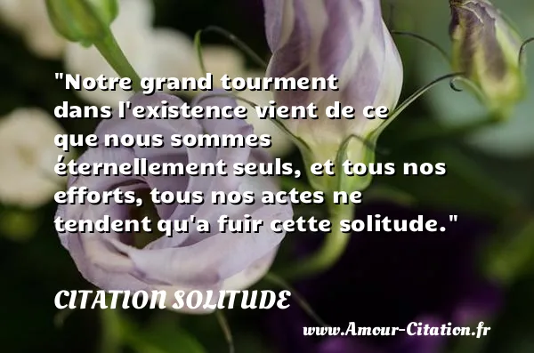 Notre grand tourment dans l existence vient de ce que nous sommes éternellement seuls, et tous nos efforts, tous nos actes ne tendent qu a fuir cette solitude. CITATION SOLITUDE