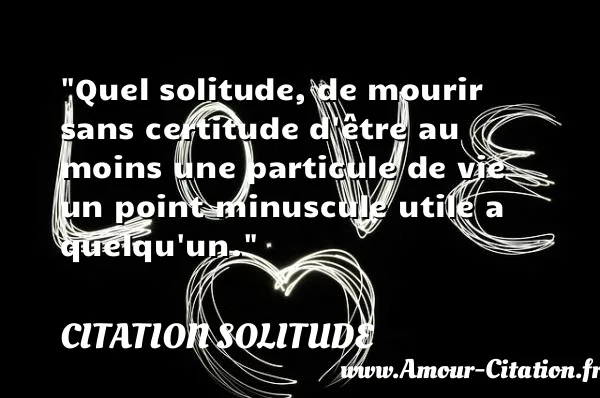 Quel solitude, de mourir sans certitude d être au moins une particule de vie un point minuscule utile a quelqu un.  CITATION SOLITUDE
